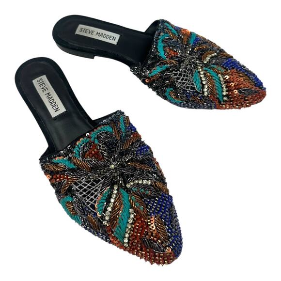 Steve Madden Lyrics Beaded Sequin Slip-On Mules Flats Size 7 Multicolor - Picture 1 of 10
